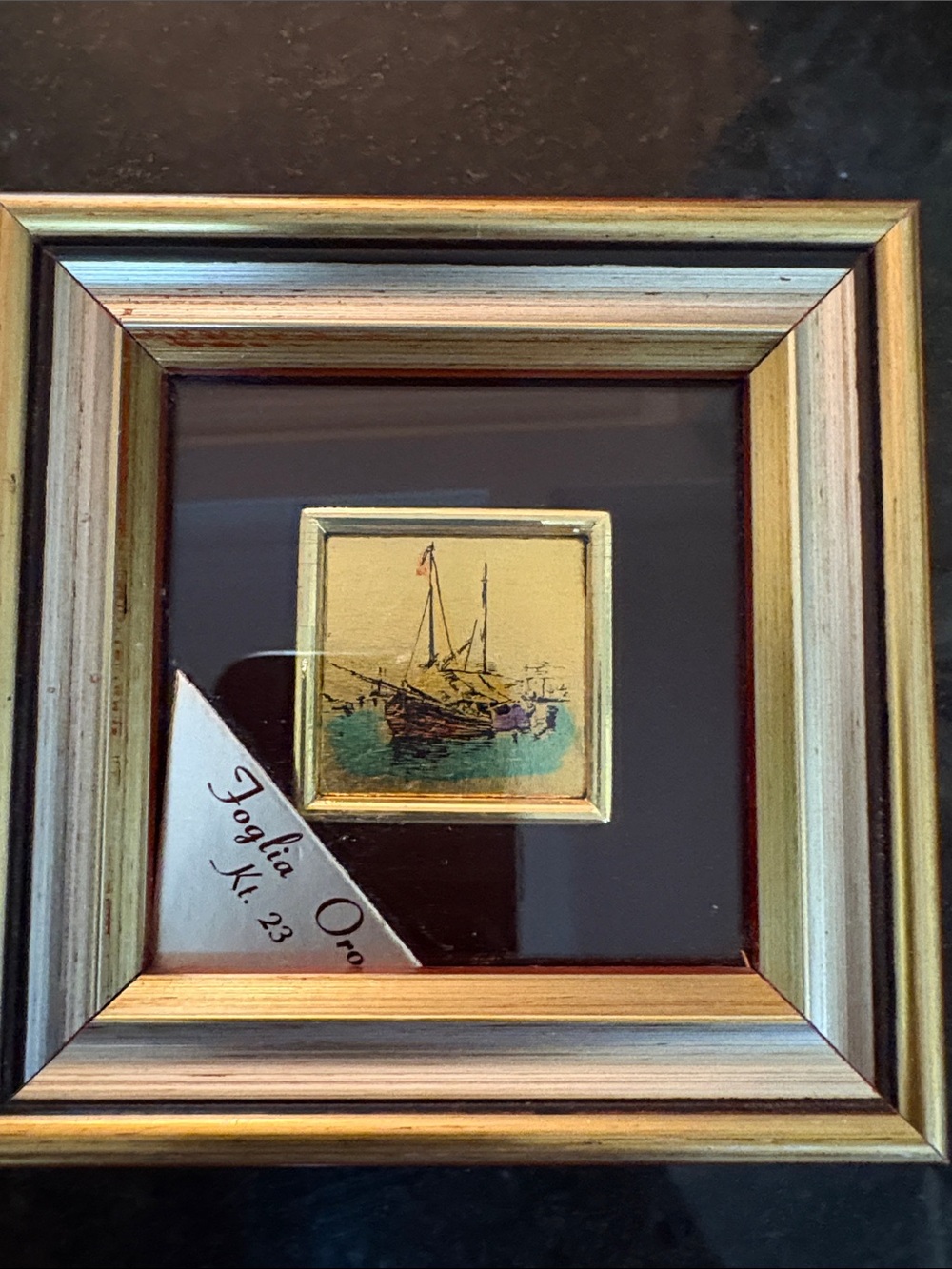 Gold-Framed Mini Seascape Art Print in Gold and Green